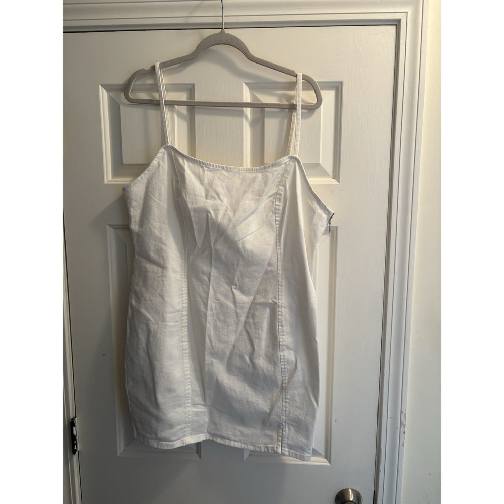 H&M Divided White Denim Mini Dress Size XL Spaghetti Strap - Picture 1 of 6